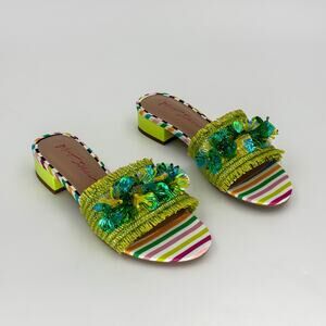 Betsey Johnson Peyten Butterfly Slide Sandals Green Multi Size 7 NIB